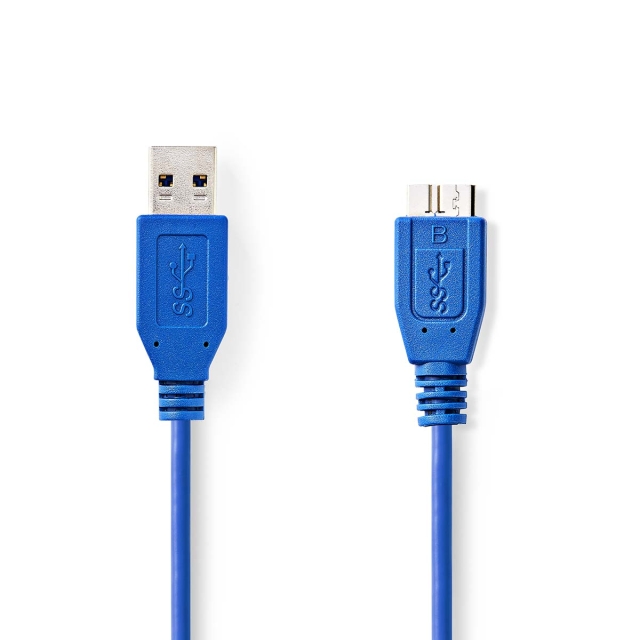 Nedis USB-kabel | USB 3.2 Gen 1 | USB-A Hane | USB Micro-B Hane | 5 Gbps | Nickelplaterad | 5.00 m | Rund | PVC | Blå | Kuvert