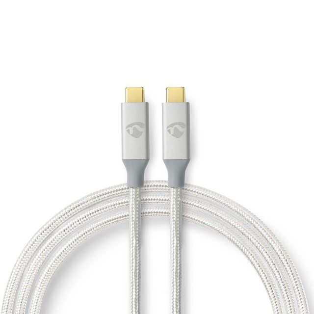 Nedis USB-kabel | USB 3.2 Gen 2x2 | USB-C™ Hane | USB-C™ Hane | 100 W | 4K@60Hz | 20 Gbps | Guldplaterad | 1.00 m | Rund | Flätad / Nylon | Silver | Kartong med täckt fönster