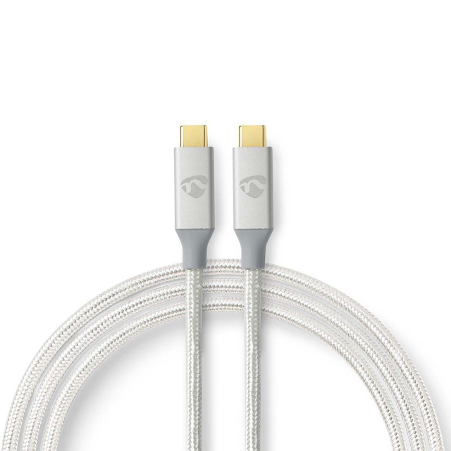 Nedis USB-kabel | USB 3.2 Gen 2x2 | USB-C™ Hane | USB-C™ Hane | 100 W | 4K@60Hz | 20 Gbps | Guldplaterad | 2.00 m | Rund | Flätad / Nylon | Silver | Kartong med täckt fönster