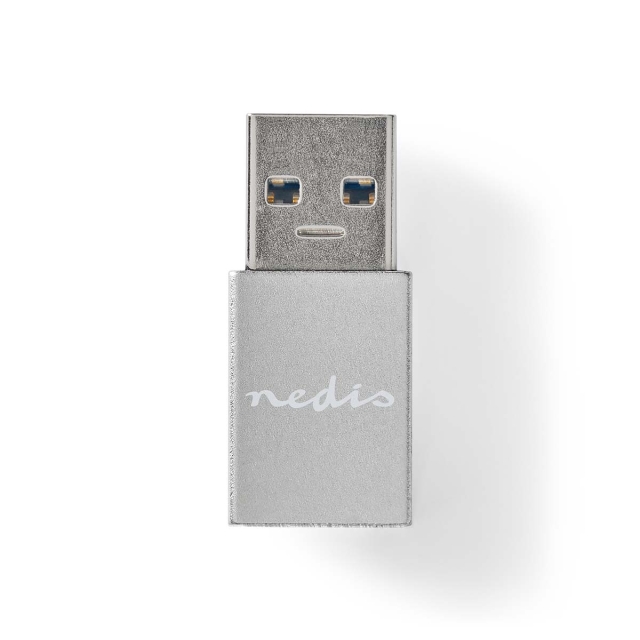 Nedis USB-A Adapter | USB 3.2 Gen 1 | USB-A Hane | USB-C™ Hona | 5 Gbps | Rund | Nickelplaterad | Svart | Låda
