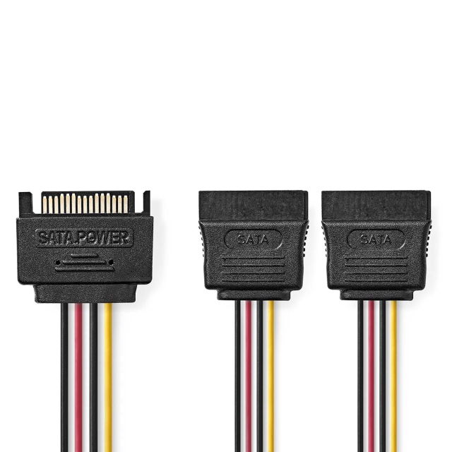 Nedis Intern Strömkabel | SATA 15-Pin Hane | 2x SATA 15-Pin Hona | Guldplaterad | 0.15 m | Rund | PVC | Mångfärgad | Låda