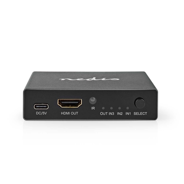 Nedis HDMI ™ Switch | 3-Port port(s) | 3x HDMI™ Input | 1x HDMI™ Output | 8K@60Hz | 45 Gbps | Fjärrstyrd | Aluminium | Antracit