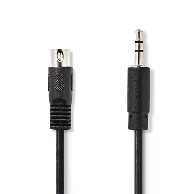 Nedis DIN ljudkabel | DIN 5-Pin Hane | 3.5 mm Hane | Nickelplaterad | 2.00 m | Rund | PVC | Svart | Label