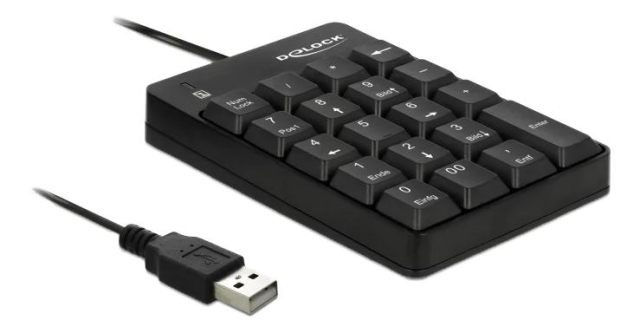 DeLOCK USB Keypad, 19 knappar, LED-indikator, 1,5 m kabel, svart