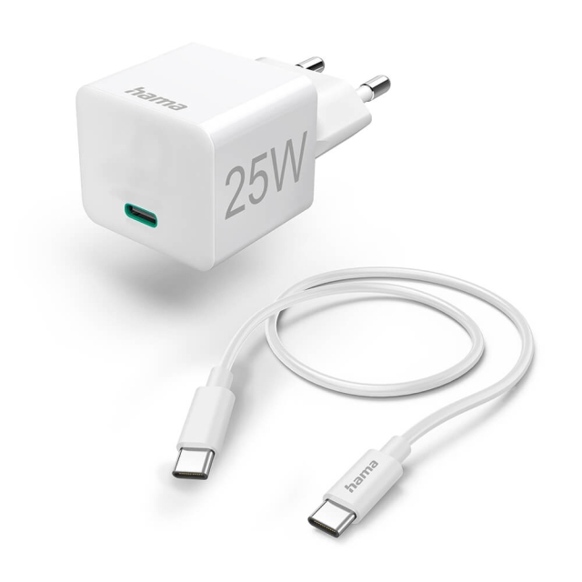 Hama Laddare USB-C med USB-C Kabel PD 25W 1,5m Kabel Vit