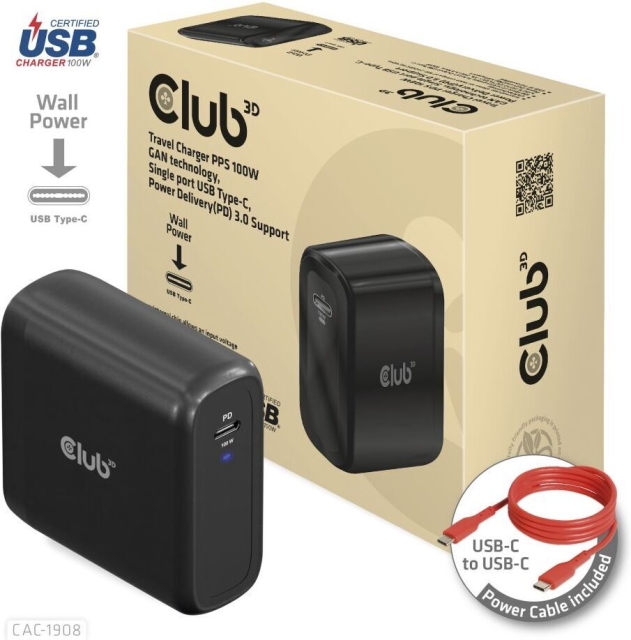 Club 3D CAC-1908EU Reseladdare 100 W GaN USB-C strömförsörjning