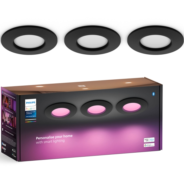 Philips Hue Slim Downlight S 90mm White and Color Ambiance Svart 3-pack