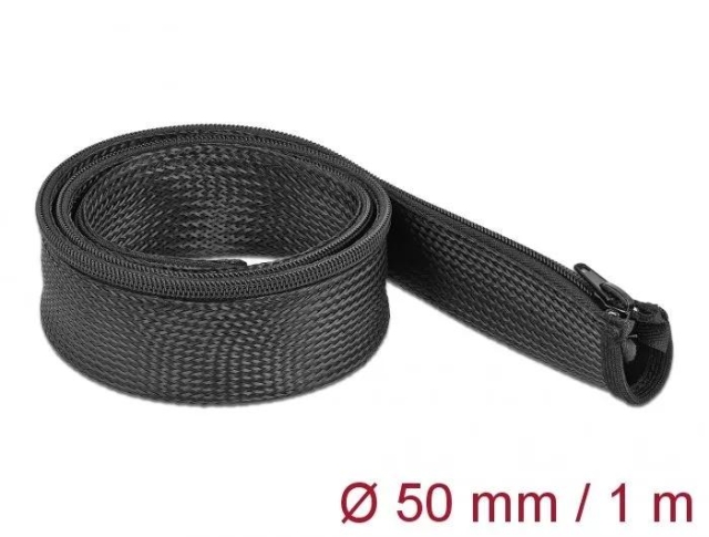 DeLOCK Braided Sleeve with zip fastener heat-resistant 1 m x 50 mm