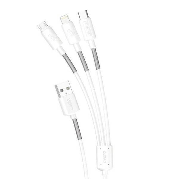 Dudao L8s uppgradering USB-A till Lightning/USB Micro/USB-C 3-i-1-kabel 1,2 m vit