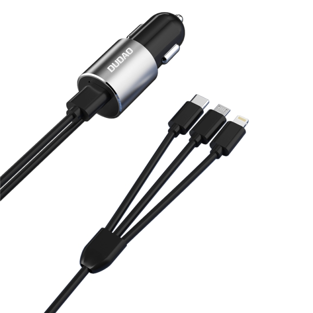 Dudao R5ProN biladapter 17Watt Lightning/USB-C/USB Micro 1m