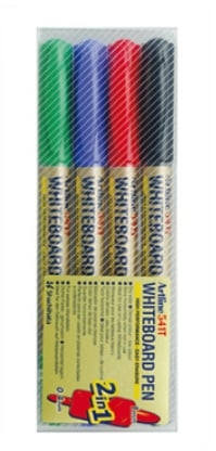 Artline whiteboardpennset, smal spets, dubbla ändar, 4 färger