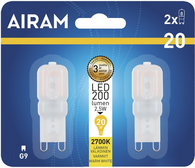 Airam LED-lampa dome opal G9 glödlampa 200 lm 2-pack