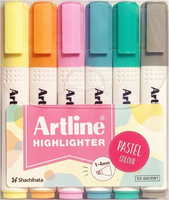Artline Highlighter 660 Överstrykningspennor i pastell, set om 6 st