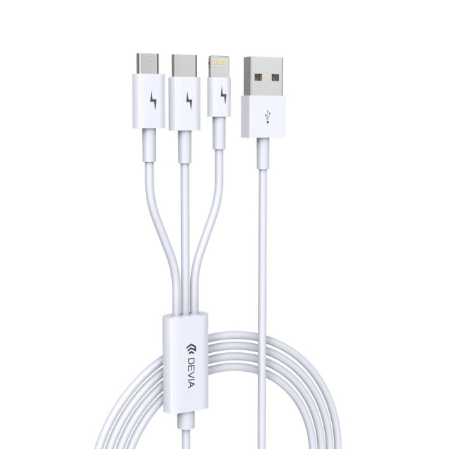 Devia kabel 3in1 Smart EC141 USB - Lightning + USB-C + MicroUSB 1,2 m 2A vit