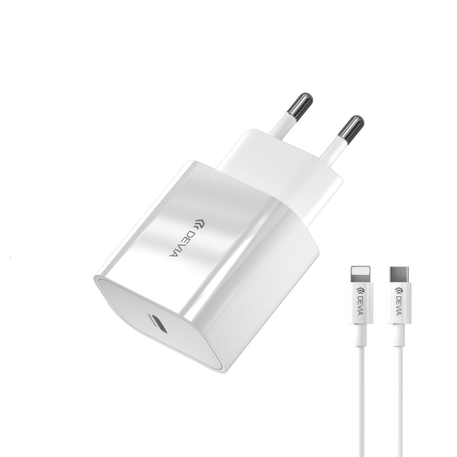 Devia väggladdare Smart PD 20W 1x USB-C vit + Lightning - USB-C-kabel V2