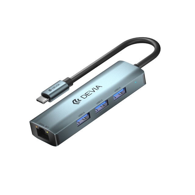 Devia adapter HUB 4in1 EC621 USB-C 3.1 till 3x USB 3.0 + RJ45 djupgrå