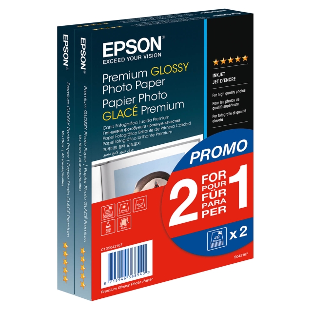 Epson Premium Blankt Fotopapper (2 för 1), 10x15, 255g/m², 80 ark Totalt
