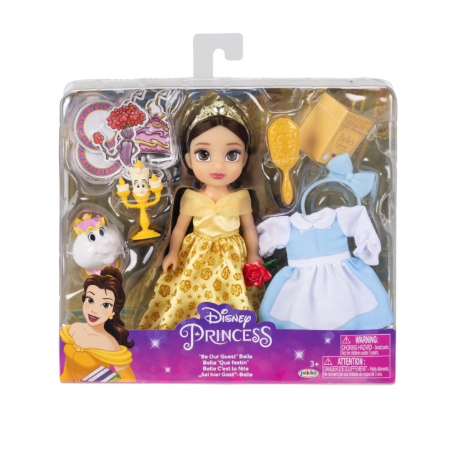 JAKKS Pacific Disney Princess 6 Inch Petite Doll med extra mode och tillbehör Be Our Guest Belle