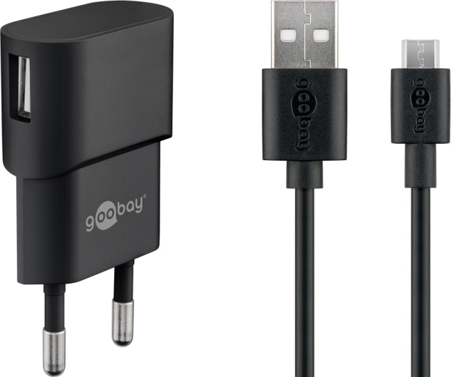 Goobay Micro-USB laddningssats (5 W) Strömförsörjning med Micro-USB-kabel 1 m (svart)