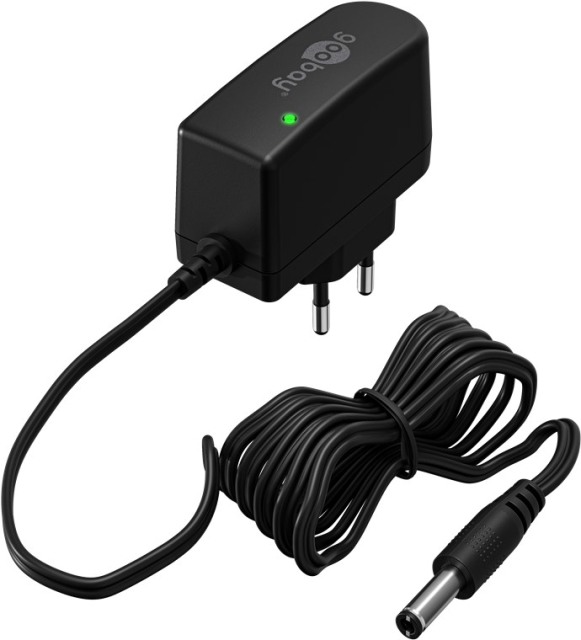 Goobay 12 V nätdel (12 W / 1,0 A) med centrumstift (han) 5,5 mm x 2,1 mm