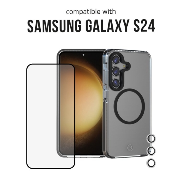 3SIXT 4in1 Protection Bundle mobilskal, skärmskydd, kameraskydd och stressfri applikator, kompatibel med Samsung Galaxy S24, transparent