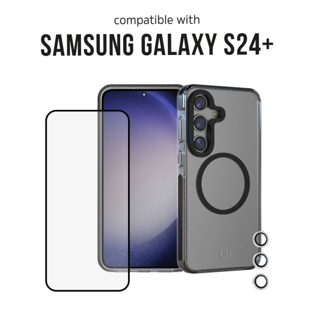 3SIXT 4in1 Protection Bundle mobilskal, skärmskydd, kameraskydd och stressfri applikator, kompatibel med Samsung Galaxy S24+, transparent