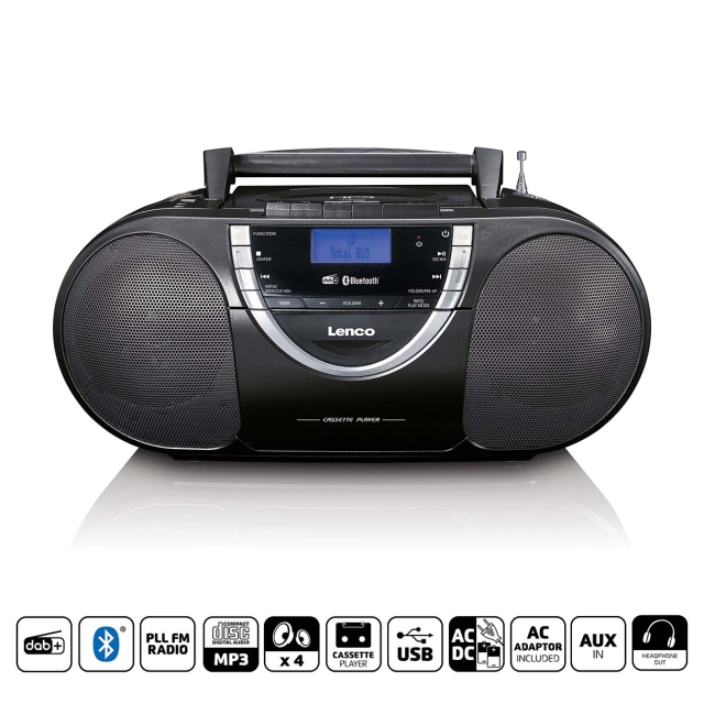 Lenco Bärbar DAB+- och FM-radio med CD-kassett och Bluetooth® Svart