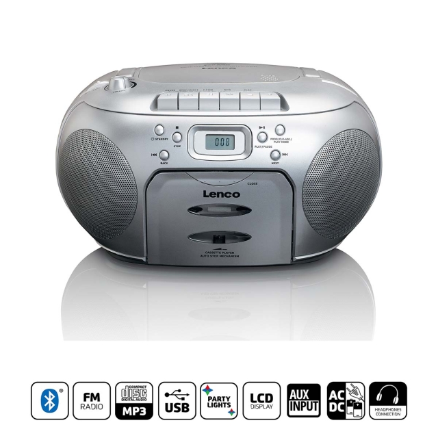 Lenco Bärbar FM-radio CD-kassettspelare Silver