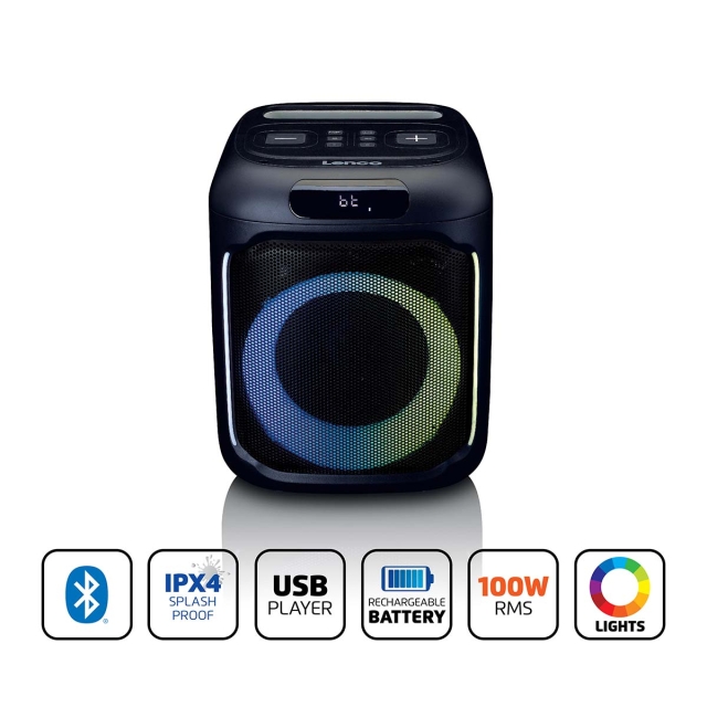 Lenco Kompakt IPX4 Bluetooth® Partyhögtalare med trådlös mikrofon