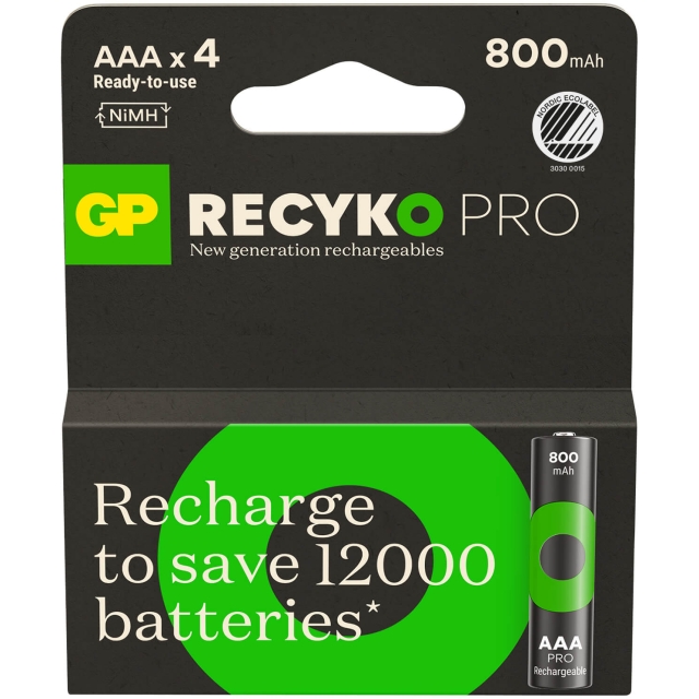 GP Batteri Recyko Pro NiMH AAA HR03 800mAh 4-Pack