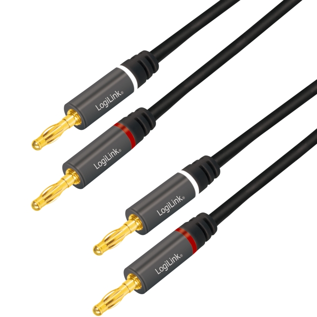 LogiLink Högtalarkabel 2x2,5 mm² med banankontakter Svart 3 meter