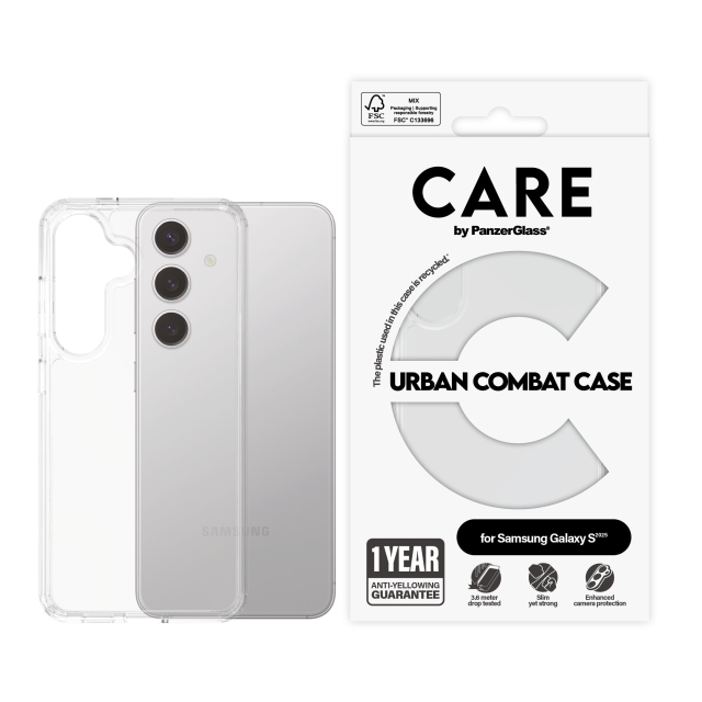 PanzerGlass CARE by PanzerGlass - Flagship Fodral Transparent Urban Combat m. Klar Ram Samsung Galaxy S25