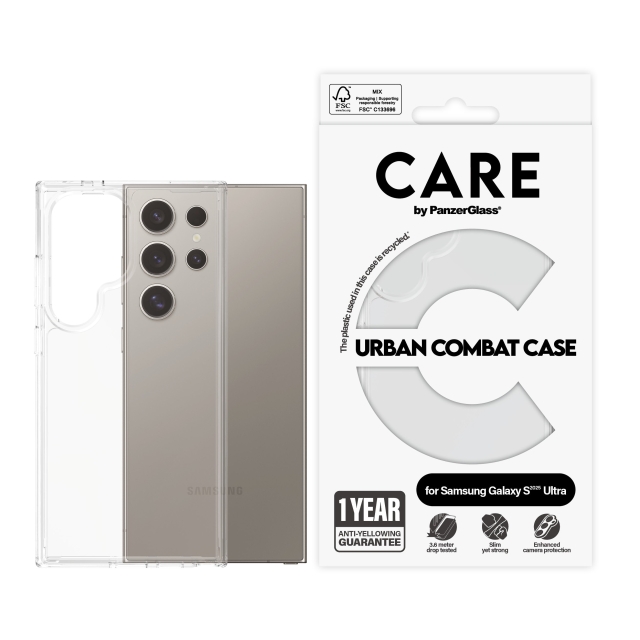 CARE by PanzerGlass - Flagship Fodral Transparent Urban Combat m. Klar ram Samsung Galaxy S25 Ult