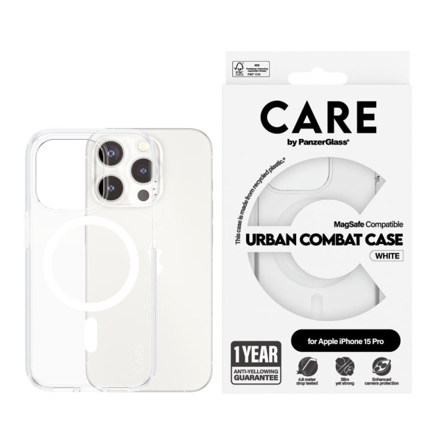 CARE by PanzerGlass - Fodral Transparent med vit MagSafe - iPhone 15 Pro