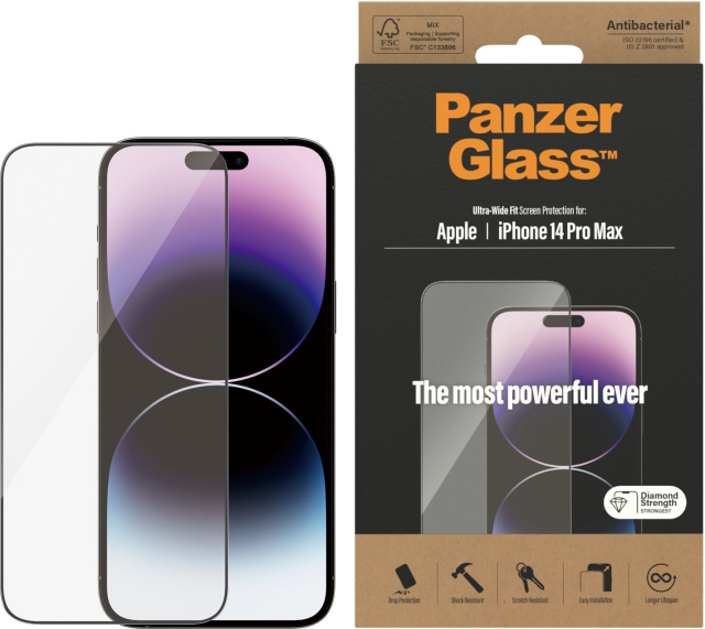 PanzerGlass pansarglas, iPhone 14 Pro Max, svart ram