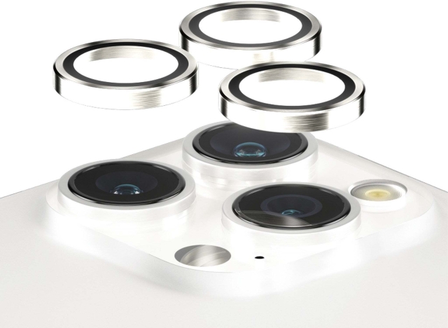 PanzerGlass Hoops kameralinsskydd, iPhone 15 Pro / 15 Pro Max, vit metall