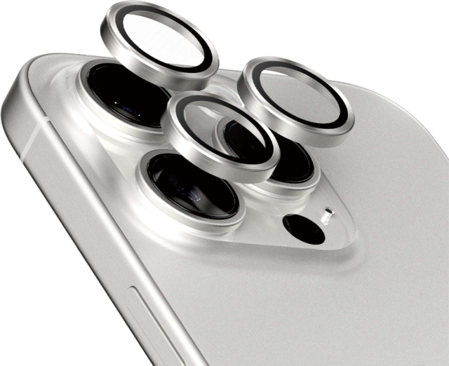 PanzerGlass Hoops kameralinsskydd, iPhone 15 Pro / 15 Pro Max, vit titan