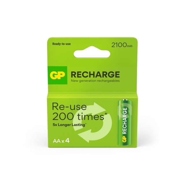 GP Recharge Uppladdningsbart batteri, storlek AA, 2100 mAh, 4-pack