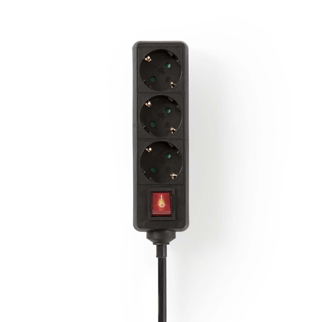 Nedis Gren kontakt | Jordad kontakt / Typ F (CEE 7/7) | 3-vägs | 1.50 m | 3680 W | 16 A | Typ av jordning: Sidkontakt | 230 V AC 50/60 Hz | Uttagsvinkel: 45 ° | H05VV-F 3G1.5mm² | På / av-knapp | Svart