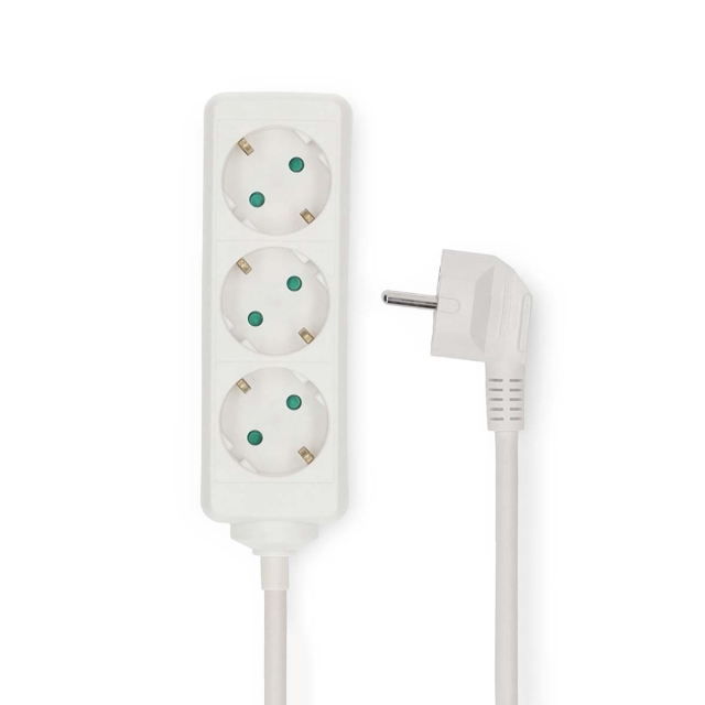 Nedis Gren kontakt | Jordad kontakt / Typ F (CEE 7/7) | 3-vägs | 5.00 m | 3680 W | 16 A | Typ av jordning: Sidkontakt | 230 V AC 50/60 Hz | Uttagsvinkel: 45 ° | H05VV-F 3G1.5mm² | Vit