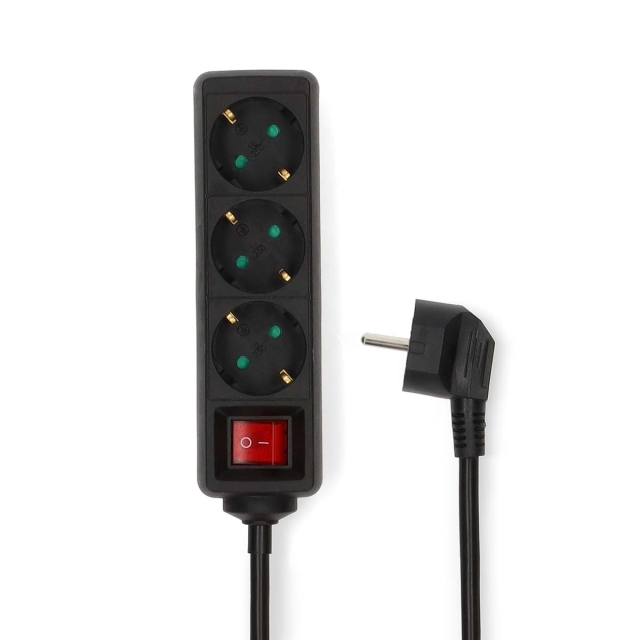 Nedis Gren kontakt | Jordad kontakt / Typ F (CEE 7/7) | 3-vägs | 5.00 m | 3680 W | 16 A | Typ av jordning: Sidkontakt | 230 V AC 50/60 Hz | Uttagsvinkel: 45 ° | H05VV-F 3G1.5mm² | På / av-knapp | Svart