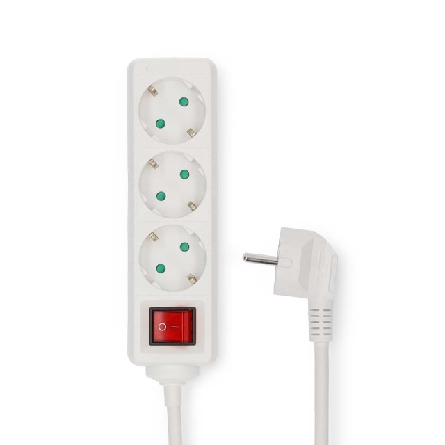 Nedis Gren kontakt | Jordad kontakt / Typ F (CEE 7/7) | 3-vägs | 5.00 m | 3680 W | 16 A | Typ av jordning: Sidkontakt | 230 V AC 50/60 Hz | Uttagsvinkel: 45 ° | H05VV-F 3G1.5mm² | På / av-knapp | Vit