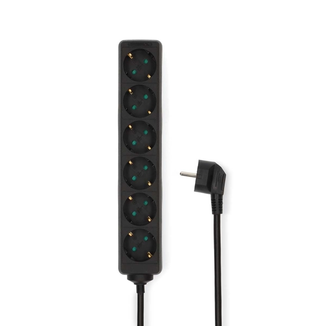 Nedis Gren kontakt | Jordad kontakt / Typ F (CEE 7/7) | 6-vägs | 1.50 m | 3680 W | 16 A | Typ av jordning: Sidkontakt | 230 V AC 50/60 Hz | Uttagsvinkel: 45 ° | H05VV-F 3G1.5mm² | Svart