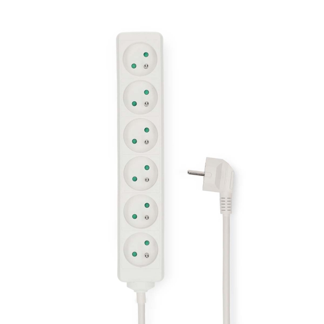 Nedis Gren kontakt | Jordad kontakt / Typ F (CEE 7/7) | 6-vägs | 3.00 m | 3680 W | 16 A | Typ av jordning: Sidkontakt | 230 V AC 50/60 Hz | Uttagsvinkel: 45 ° | H05VV-F 3G1.5mm² | Vit
