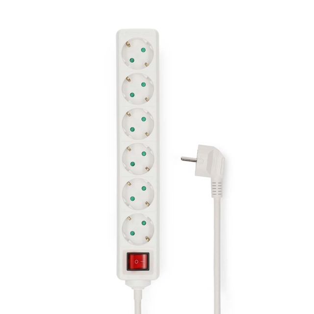 Nedis Gren kontakt | Jordad kontakt / Typ F (CEE 7/7) | 6-vägs | 5.00 m | 3680 W | 16 A | Typ av jordning: Sidkontakt | 230 V AC 50/60 Hz | Uttagsvinkel: 45 ° | H05VV-F 3G1.5mm² | På / av-knapp | Vit