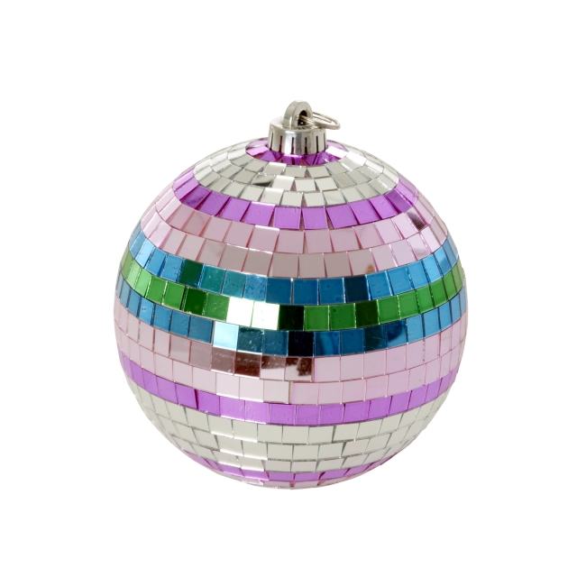 RICE Discoboll med Funky Stripes - Rosa, Silver, Grön, Blå - Medium