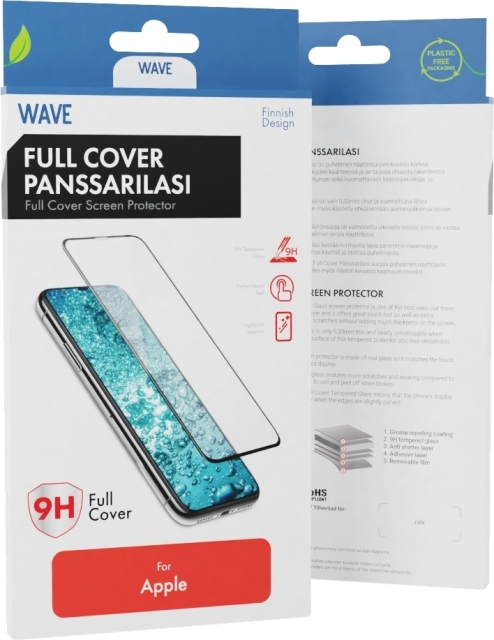 Wave Full Cover pansarglas, iPhone 14, svart ram