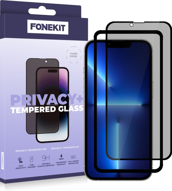 FoneKit Privacy+ Skärmskydd, iPhone 13 Pro Max / 14 Plus, svart
