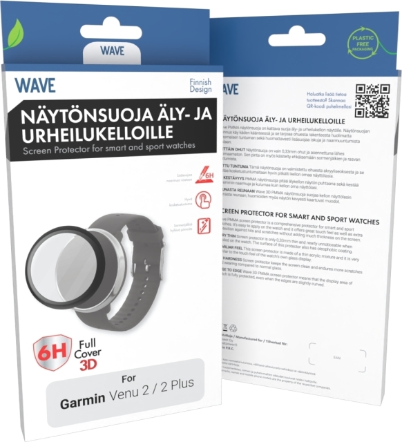 Wave 3D PMMA-skärmskydd, Garmin Venu 2 / 2 Plus, svart