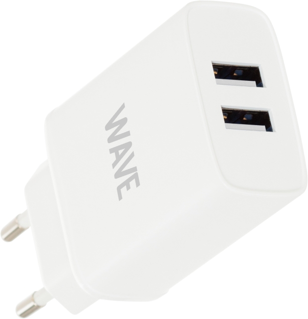 Wave nätladdare 2 x USB, 17W, vit